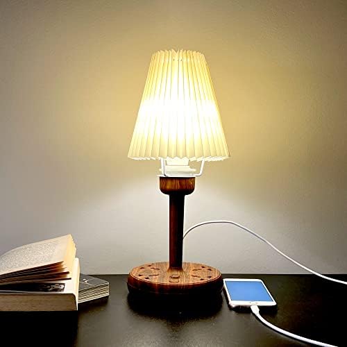 Сојатер Мала плетена маса за ламба за спална соба со USB, мала USB -ламба за маса во кревет со места за полнење, дрвена естетска гроздобер