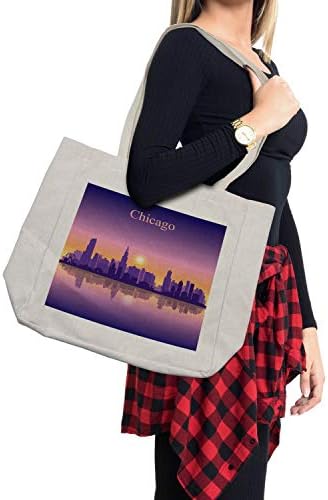 Торба за шопинг на небото на Амбесон Чикаго, зајдисонце во Илиноис Американски хоризонт зад силуетите на Високи Сити, еколошка торба за еднократна