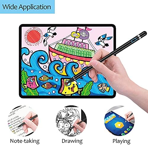 Активни пенкала за стилови за екрани на допир, дигитално пенкало Догаин, 1,5мм фино точка за полнење на iPad за цртање/пишување/играње, компатибилен со iOS/Android и други та