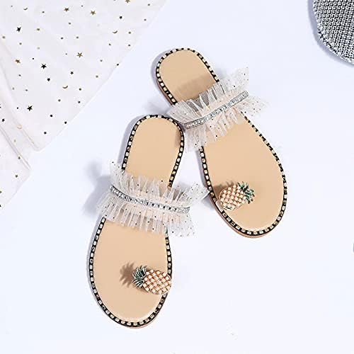 Жени рамни сандали девојки ringвонат станови на пети боемски стил летни обични папучи чипка исечоци модни чевли на плажа