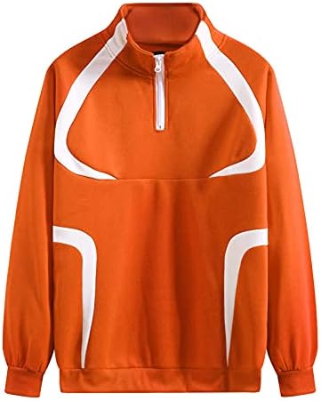 Xzhdd џемпери за мажи 1/4 Zip Fleece Stand Sports Sports Sports кошули Обични пулвер во боја Блок Атлетски џемпери на екипажот на