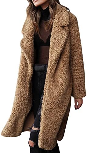 Женски нејасни руно палта лапел отворени предни кардигански јакни faux крзно удобност топла зимска надворешна облека со палто од грашок
