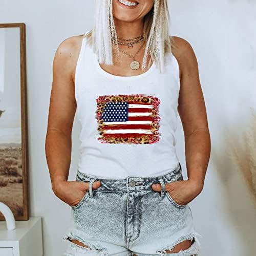 Women'sенски САД резервоарот го врвот американското знаме печатено резервоари за жени без ракави патриотски резервоари за кошула