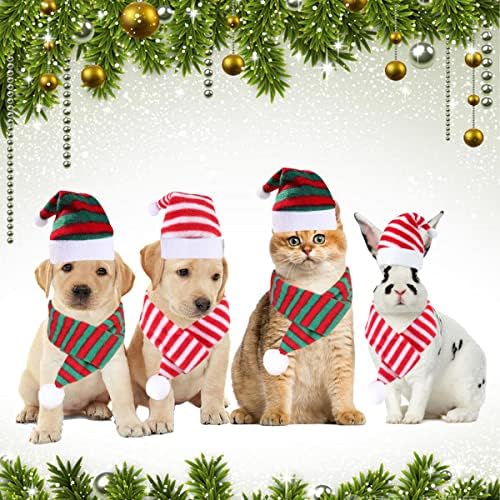 4 пакувања мачка Дедо Мраз со шал куче Божиќна капа и шал божиќни носии за мачки кучиња мачки