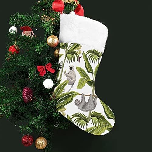 Тропски гроздобер палми Божиќни чорапи за порибување со кадифен камин што виси за декор за домашно дрво