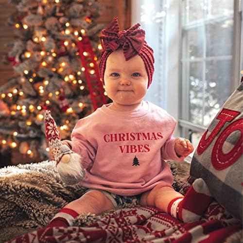 Божиќна облека Детето бебе девојче розово џемпер со долги ракави со екипаж на екипажот, изложба на маица Дедо Мраз, врвови зимска облека