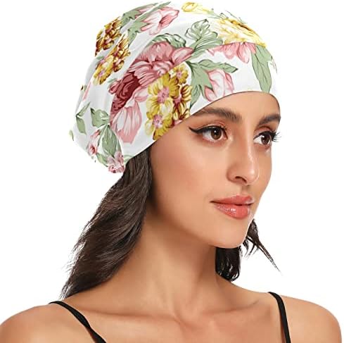Womenените мода мода на череп капа за капа на капакот на косата, шарена цветна розова шема еластична глава за глава ноќ спиење