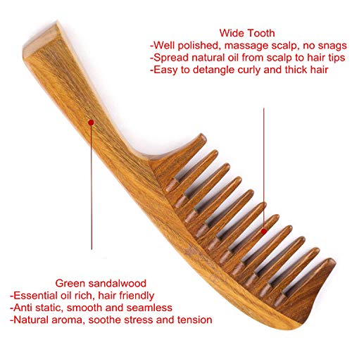 Природно зелено сандалово дрво чешли - широк чешел за коса за заби за кадрава коса - анти -статички миризба на сандалово дрво природен