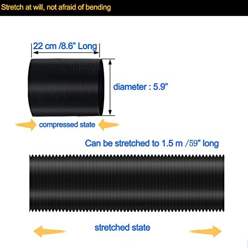 TX.SY издувно црево за преносен климатик 5,9 инчи, со дијаметар 5,9 инчи во должина, мека и без жица