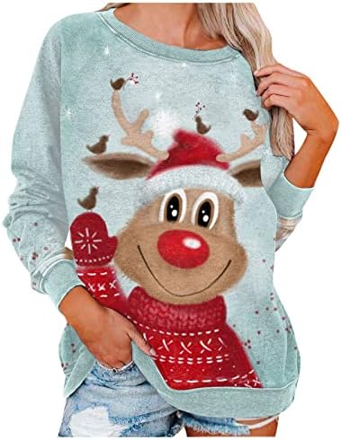 Женски графички џемпери o-врат Среќен Божиќ излегувајќи врвови за жени преголеми пад џемпери за жени