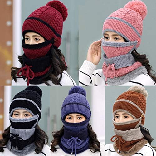 3 во 1 топла густа фризура со шамија и маска поставете марами со плетено капаче за зимски подароци за жени