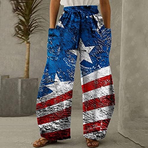Панталони За пешачење За Жени Џогер За Печатење Американско Знаме Лабава Секојдневна Еластична Панталона За Нозе Со Широк Среден
