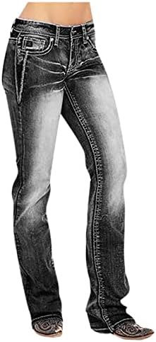 Pantsенски фармерки панталони Денот на модата за независност Печатен џеб тенок фитн фит панталони со тексас на половината