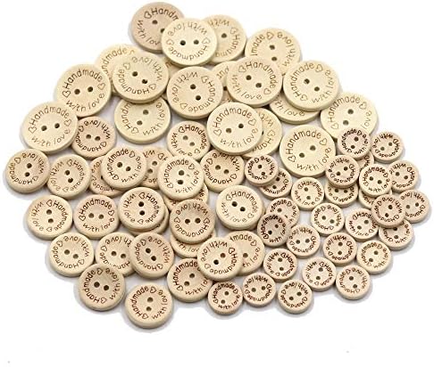 Mahaohao Bluk 300 парчиња дрвени рачно изработени со Loveубовни копчиња Тркалезни занаетчиски декор 2 дупки Дрвено копче за шиење