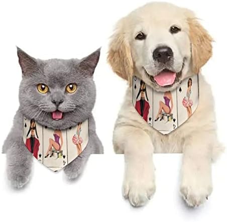 Покер pinup девојки кучиња бандана прилагодлива шамија на јака за миленичиња симпатична триаголник Керчиф за кучиња мачки