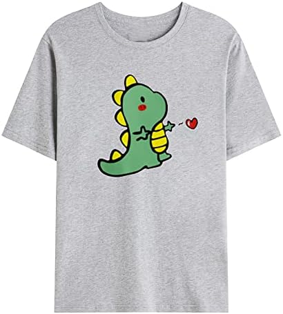 Машка маица обична летна кратка ракав тркала за вратот, симпатична зелена диносаурусна печатење маица блузи врвови