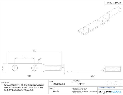 Burndy Yav2C2N-FXB Две дупки Hylug Flex Flex Dright Long Belled Belled End, 125/24-150/24, 2 заварување, 2 диригент AWG, 4,76 должина,