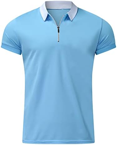 УБСТ машки голф Поло кошули лето кратки ракави Хенли патент вратот со маичка работа со мускулатура тенок вклопат обични врвови