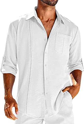 2023 Нова машка памучна постелнина за слабеење Темперамент џеб тока лапа со долги ракави кошула есен мода плус големина мажи