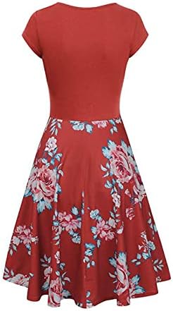 Wpoumv летни фустани за жени цветни печати краток ракав против фустан од вратот плус големина обичен линиски фустани трендовски