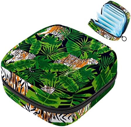 Womenените санитарни салфетки влошки за чанти дами менструална чаша торбичка девојки преносен период тампон складирање торба тигар тропски