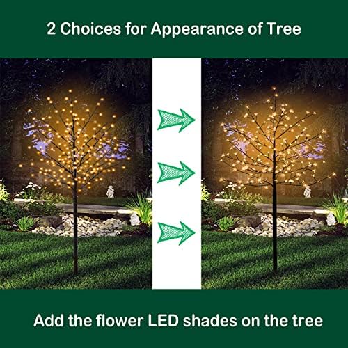 LED соларна осветлена цреша цвет дрво, 6ft светло цреша дрво на отворено со 200 кристално цвеќе одвојување за патека тремот двор двор градинарски