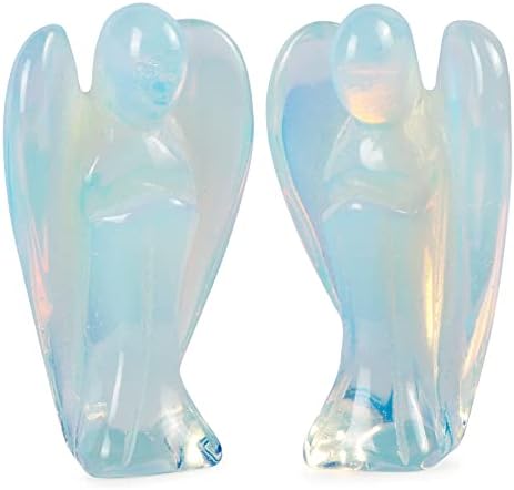 Artistone Opalite Crystal Guardian Angelrage Figurines Stone Decor Decoking Crystals Set, врежан скапоцен камен џеб молитва Ангел