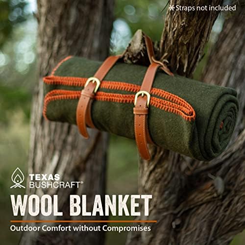 Texas Bushcraft Merino волна ќебе за кампување за пешачење и ранец-ќебе со ќебе со отпорни на вода и отпорен на оган ќе го