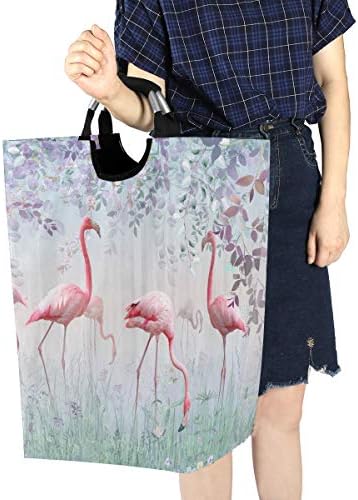 Алаза Розова Фламинго Цвет Цветни Голема Торба За Перење Алишта Склоплива Со Рачки Водоотпорна Издржлива Облека Тркалезна Корпа За Перење