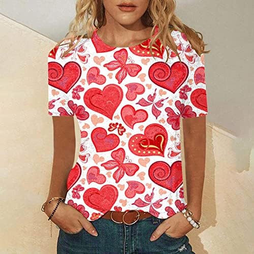 Денот на вinesубените кошули жени в Valentубени графички кошула loveубов срце писмо печати џемпер на екипажот на екипажот на врвови на врвови