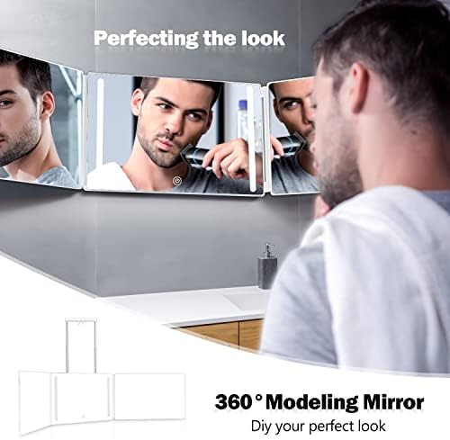 Janmpask LED 3 Way Mirror за само -сечење на косата огледало Vanity Mirror Barber Supperies 360 Makeup Mirric