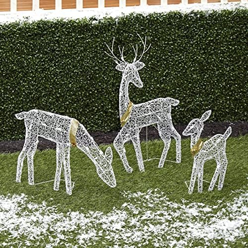 Jiabing 3 Piece 2d Christmas Righter Fight Up Deer Family Family Outdoor Garden Garden Decorations Декорации за права LED осветлување за дома,