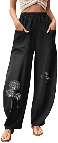 Miashui женски обични панталони женски цврсти бои обични панталони панталони еластични џебови на половината широки нозе жени случајно лето