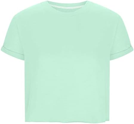 Основна цврста боја исечена кошула за жени Тенок високи половини со кратки ракави на екипажот на екипажот летен трендовски обичен разноврсен