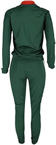 Облека за блокирање на жени во боја 2 парчиња облека, обичен долг ракав со целосна патент и панталони Спорт Поставете пот.
