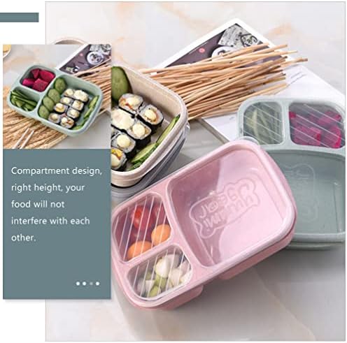 Луксузна кутија за ручек Деца пченица слама поделена бенто кутија 3 прегради подготви контејнери со јасен капаци за складирање на храна