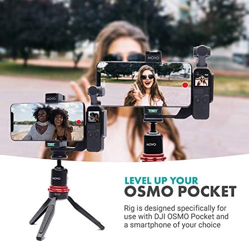 Movo OPR -50T Видео Риг компатибилен со DJI Osmo Pocket 1, 2 - Вклучува таблет статив/зафат, Универзален монтажа на паметни телефони и 2 ладни