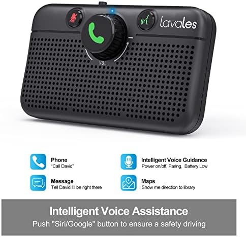 Lavales Car Bluetooth 5.0 звучник, комплет за автомобили со Bluetooth за мобилни телефони, поддршка на Siri Google Voice Assistant/Motion