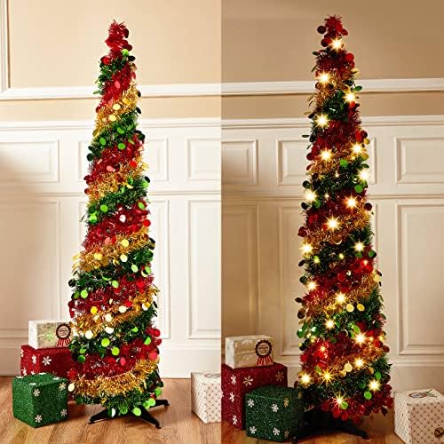 Лим Дрвја Божиќна Ламба Со светла 5 стапки Шарени Ламбички Молив Елка со 6,4 стапки Божиќна Батерија Управувана Низа Светлина