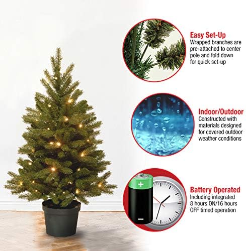 Националната компанија за дрво „Чувствувајте се вистинско осветлена вештачка елка за влезови вклучува пред-строги LED светла и тенџере