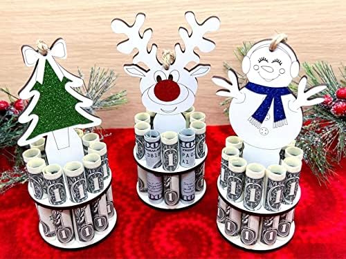 Божиќ уникатен држач за пари, рачно изработена дрвена елка, ирваси, кутија за пари од снег, рачно изработена дрвена таблета за домашни
