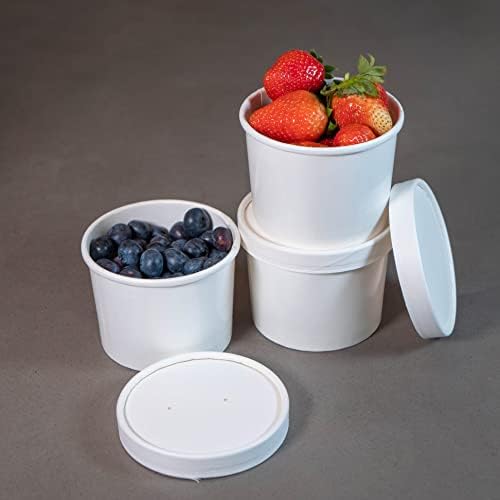DHG Professional 250 комплети контејнери за храна со бела хартија со вентили за вентили, да одат чинии за топла супа, чаши за сладолед за