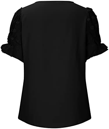 Врвови за шифон за жени - женски маички модни обични цврсти v вратот лабава чипка кратка ракав маица врвен блуза пуловер