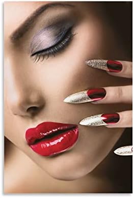 Салон за убавина салон за нокти црвени усни жена постер дизајн трепки за шминка постер планина за печатење слика wallидна уметност