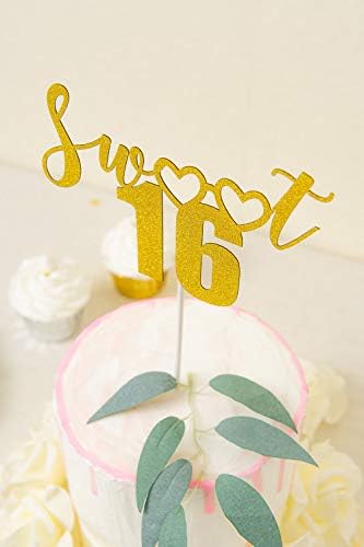 Senseware сладок 16 роденденски банер златен сјај со торта торта за слатки 16 забави украси