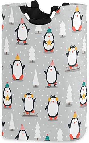 visesunny Голем Капацитет Перење Попречува Кошница Среќен Божиќ Пингвин Шема Отпорни На Вода Оксфорд Ткаенина За Чување Кошеви