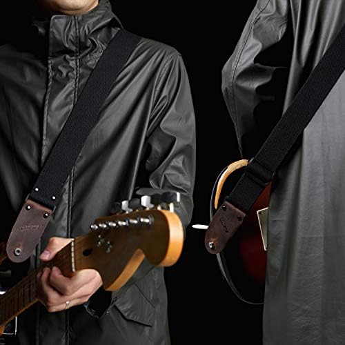 M33 Strap за гитара Црн сет за акустична, електрична и бас гитара - додатоци за гитара со ширина од 2 инчи, вклучува копче 2 брави и 2 избор.