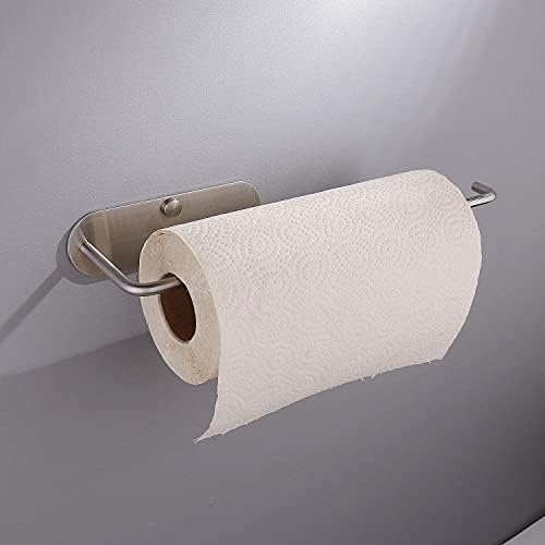Држач за хартиена крпа, држач за крпи за хартија од wallидови за кујна/бања, под кабинет, само лепило или дупчење со завртки, големи ролни
