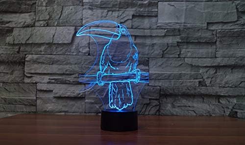 Jinnwell 3D Parrot Night Light LAMP илузија ноќна светлина 7 боја менувајќи ја табелата за табела за декорацијата за декорацијата со акрилни
