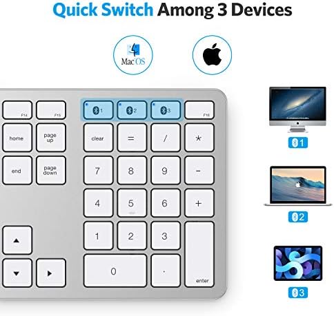 Bluetooth тастатура за Mac, Omoton Wireless Keyboard со нумеричка тастатура, мулти-уреда, полнач, компатибилен со MacBook Pro/Air, Imac,